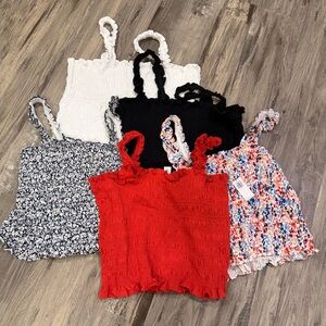Old Navy Women's Smocked Ruffle Tank Top - Red, Black, White, Floral 
Lot of 5